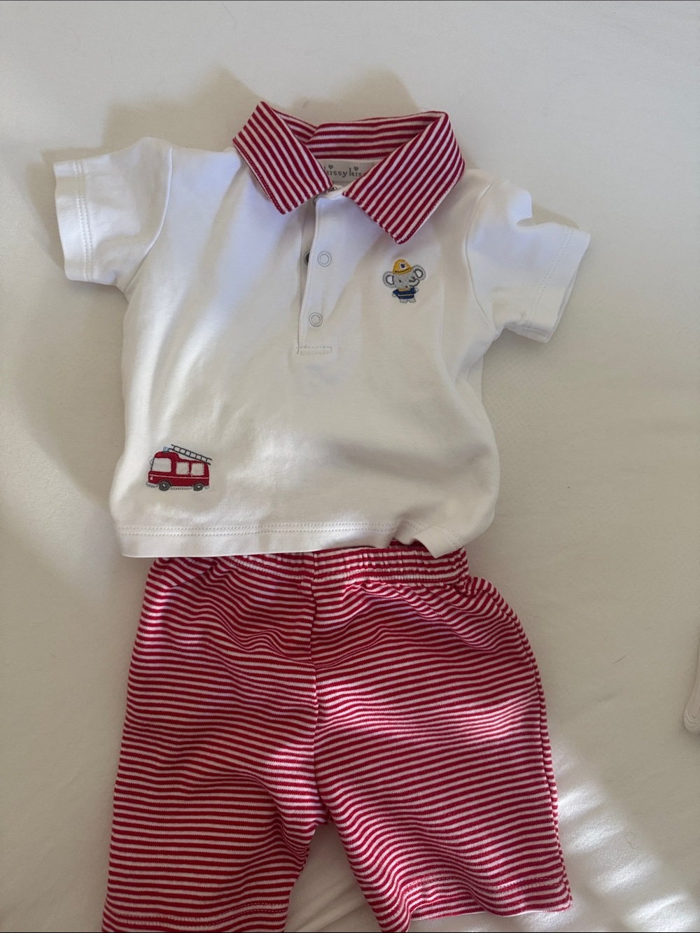 Kissy Kissy White Polo Top with Red Stripe Collar